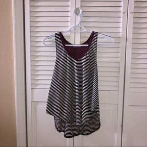 Black and white striped tank with maroon cross